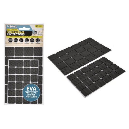 Duramax 48pcs Black Self Adhesive Squares Felt Floor Surface Protector Anti Slip 2 Sizes