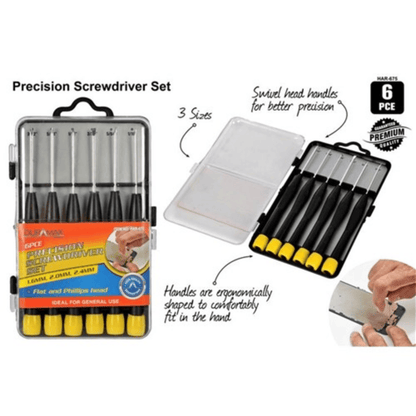 Duramax 6Pcs Precision Screwdriver Set Flat Phillips Head Compact Design With Case