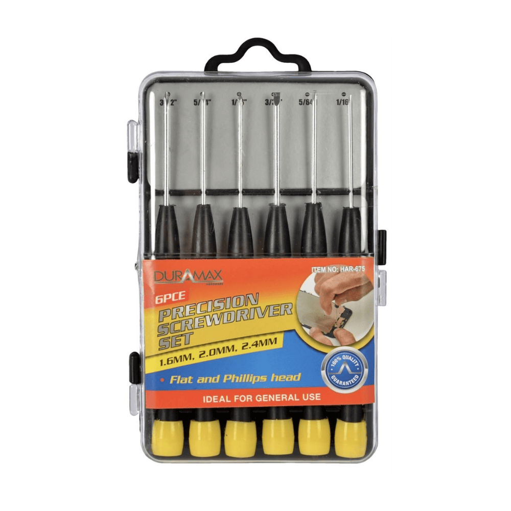 Duramax 6Pcs Precision Screwdriver Set Flat Phillips Head Compact Design With Case