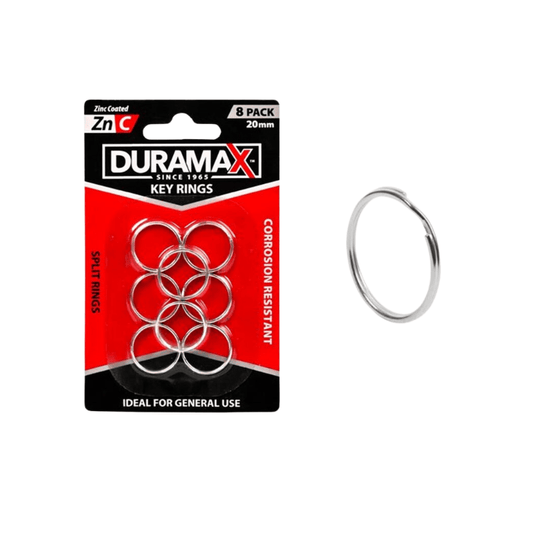 Duramax 8pc Mini Silver Key Ring 20mm Keyring Split Key Holder Metal Corrosion Resistant