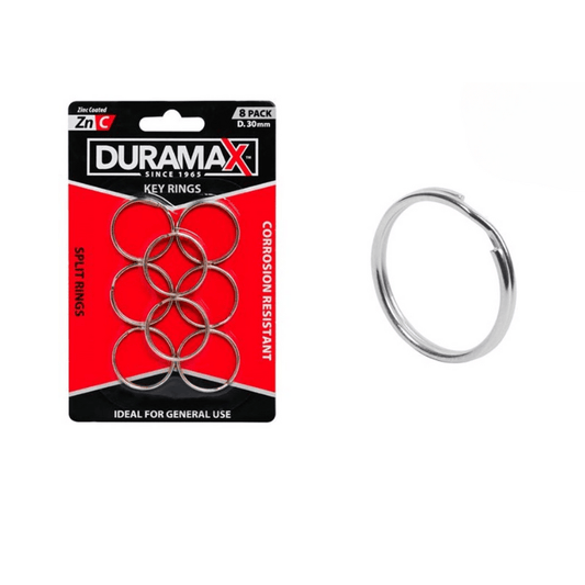 Duramax 8pc Silver Key Ring 30mm Keyring Split Key Holder Metal Corrosion Resistant