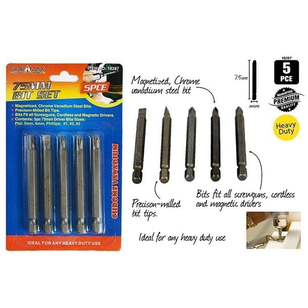 Duramax Drill bits 5pc PH2 Phillips Flat Screw Driver Power Bit Tool Set No 2 1 5mm 6mm
