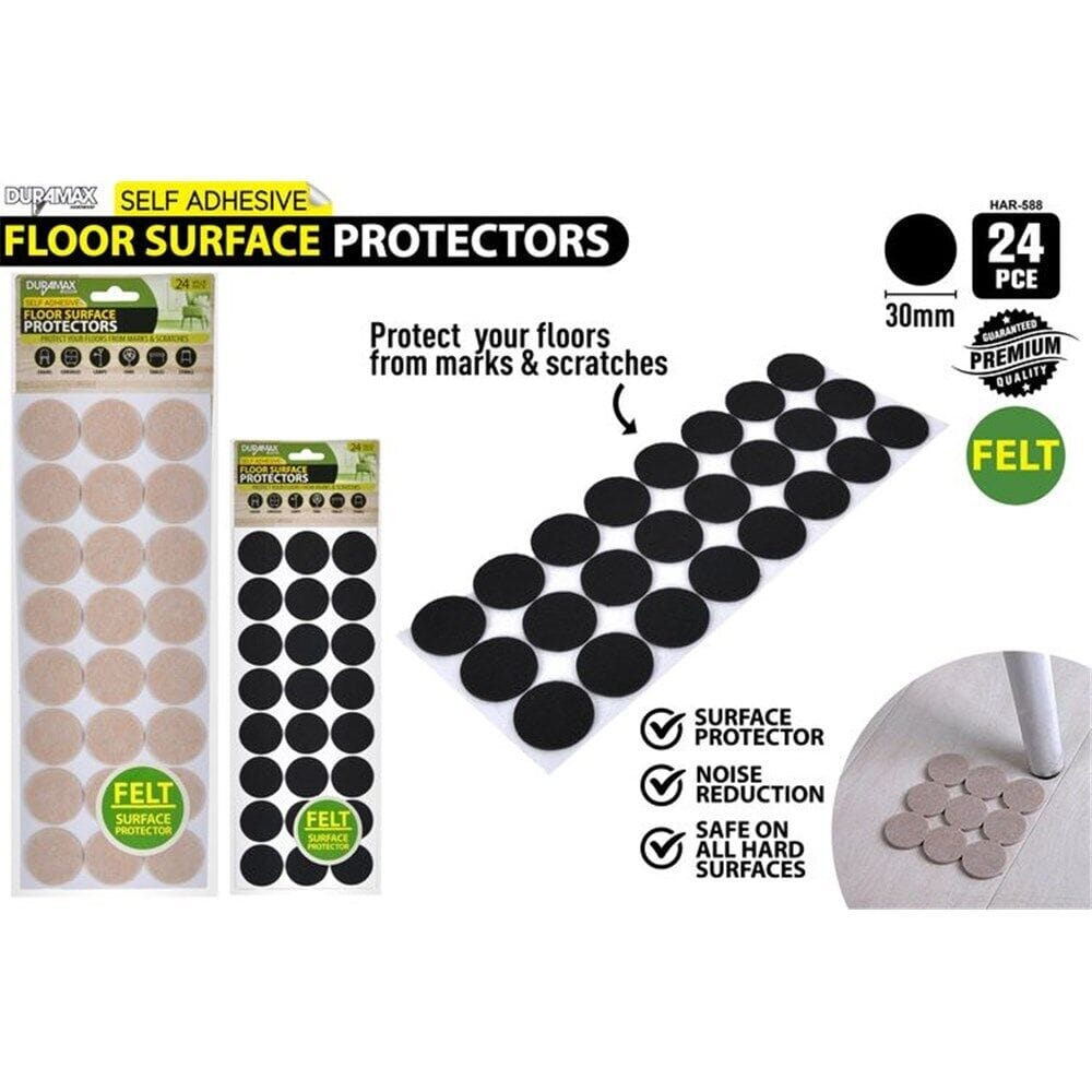 Duramax Felt 24x Floor Protector with Self Adhesive Round Felt Pads Stoppers Chairs 30mm