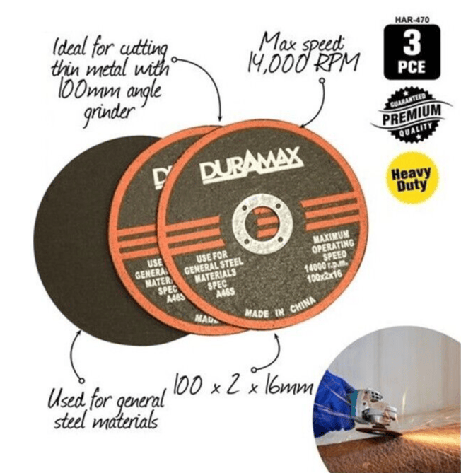 Duramax Grinding Wheels 3x 100mm Cutting Discs Wheel Thin Angle Grinder Cut Off Metal Steel Tool Flap
