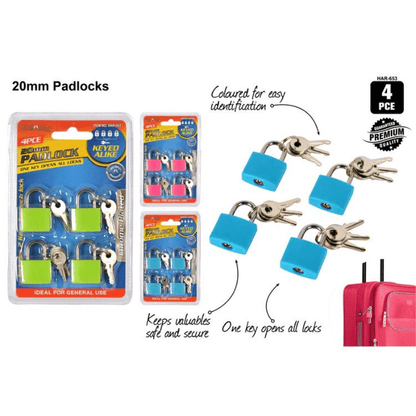 Duramax Padlock 4pcs 20mm Padlock with Key for Secure Safe Travelling Swivel Shackle Home Office