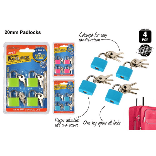 Duramax Padlock 4pcs 20mm Padlock with Key for Secure Safe Travelling Swivel Shackle Home Office