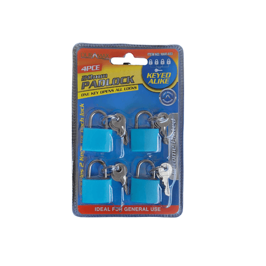 Duramax Padlock Blue 4pcs 20mm Padlock with Key for Secure Safe Travelling Swivel Shackle Home Office