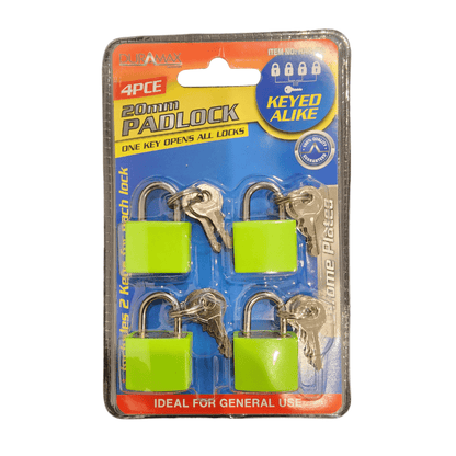 Duramax Padlock Green 4pcs 20mm Padlock with Key for Secure Safe Travelling Swivel Shackle Home Office