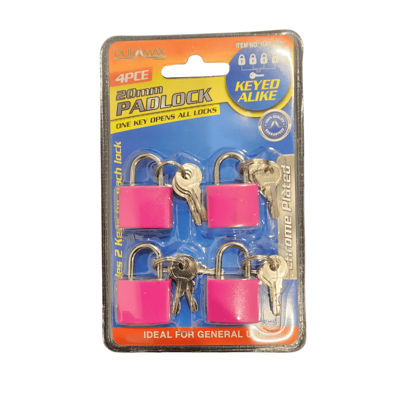 Duramax Padlock Pink 4pcs 20mm Padlock with Key for Secure Safe Travelling Swivel Shackle Home Office