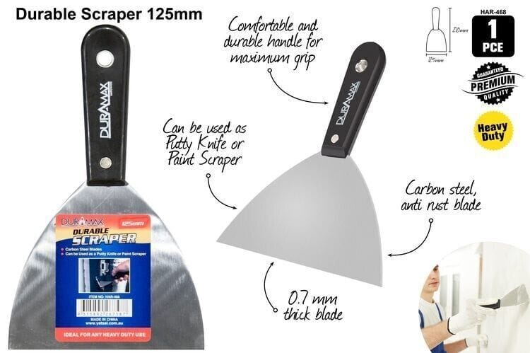 DuraMax Scraper Putty Knife Steel Spatula Wall Scraper Paint Clean Blade Tool 125mm