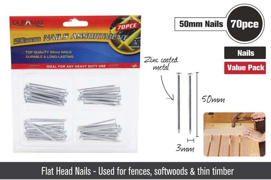 Duramax Screws 70pcs Round Head Screws Nails Long Nail 50mm Zinc DIY Tools Fasteners