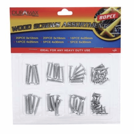 Duramax Screws 80PCS Chipboard Screws Kit Timber Wood Screws Countersunk Assortment Value Pack