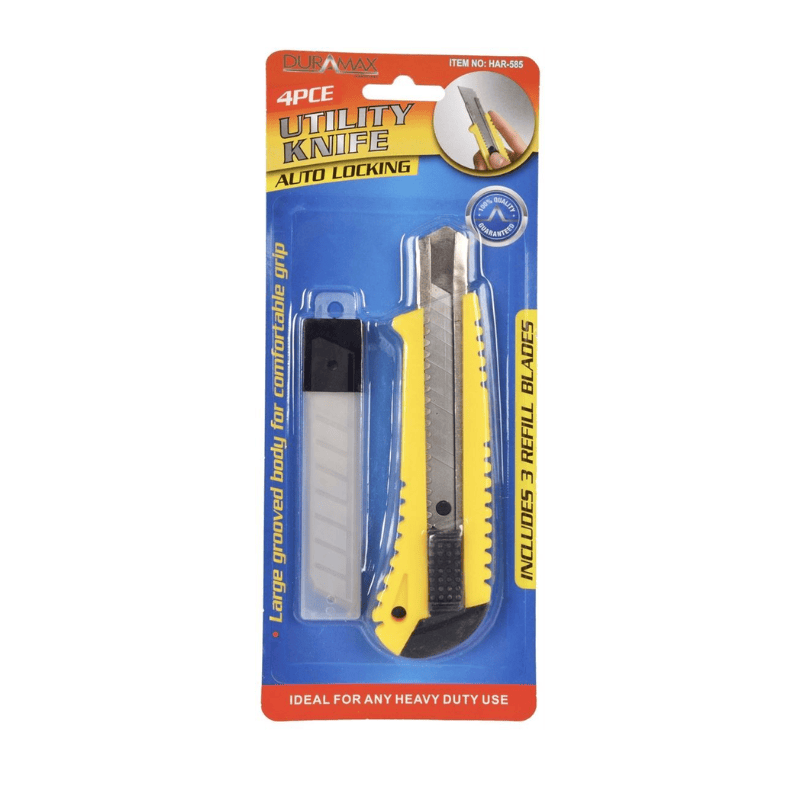 DuraMax Utility knives 4pcs Utility Safety Knife Retractable Box cutter Blade Snap Off Razor + Refill