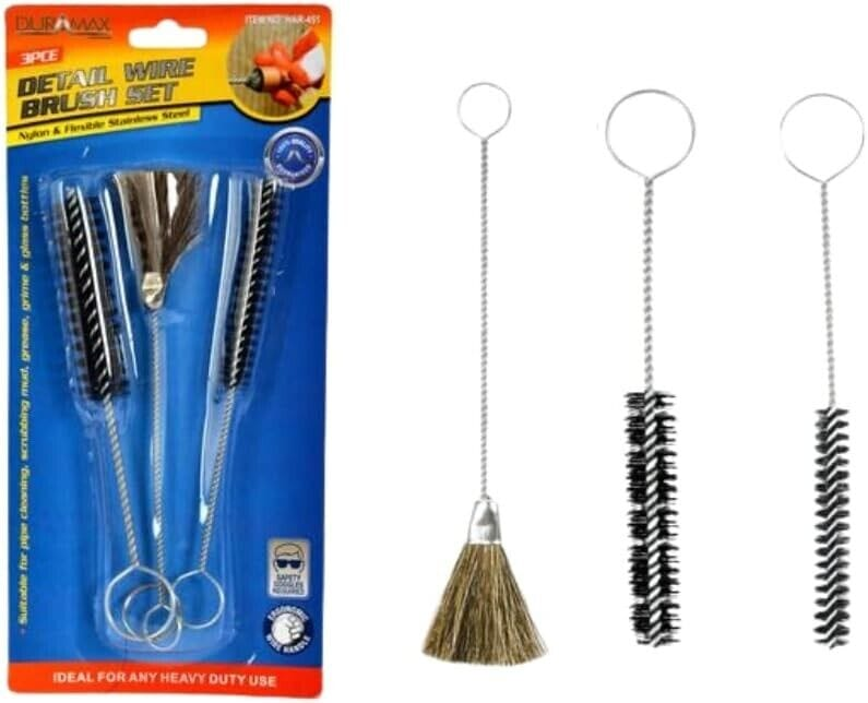 Durmax Cleaning brushes 3pcs Large Wire Cleaning Detail Brush Set Steel Nylon Metal Glass Bottle Tools