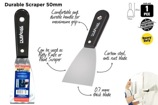 DurMax Scraper Putty Knife Steel Spatula Wall Scraper Paint Clean Blade Tool 50mm