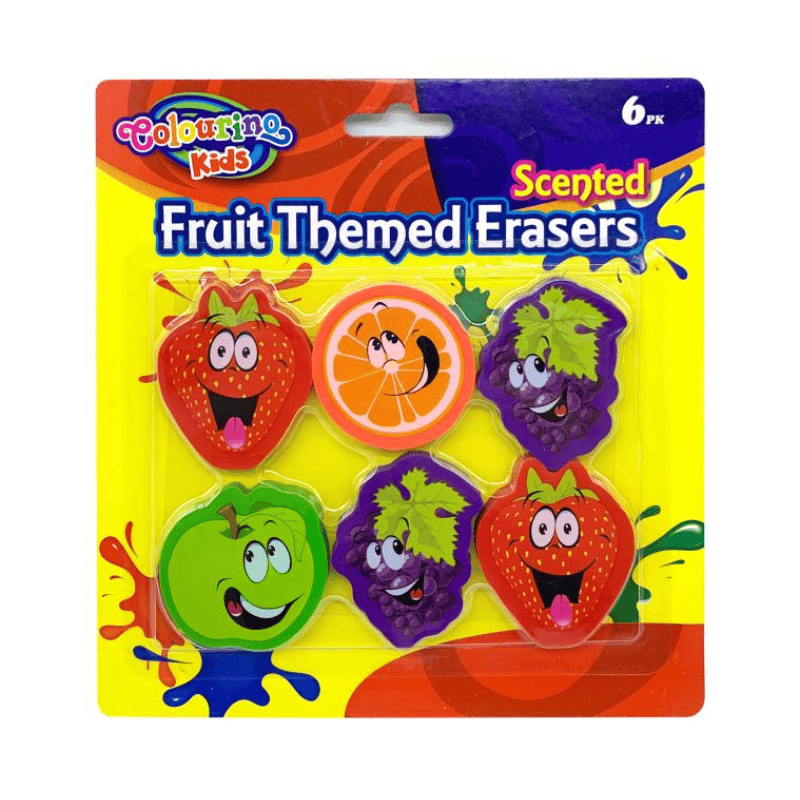 Durmaz 6 Scented Fruit Themed Erasers Rubber Kids Party Favour Treat Loot Bag Birthday
