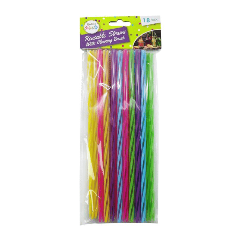 Durmaz Drinking straw 18pcs Reusable Straws Hard Plastic Drinking Straw Cleaning Brush Party Colourful