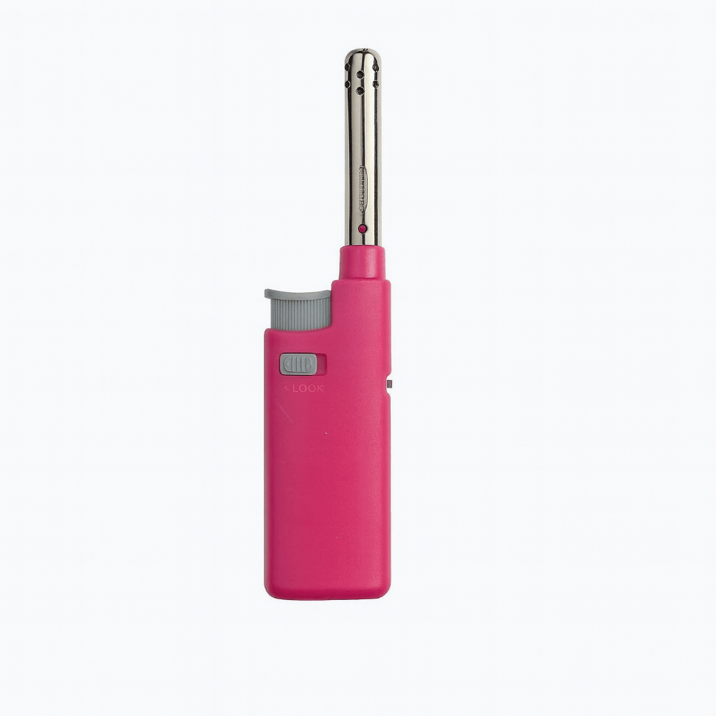 Durmaz Lighter Pink Mini Ignition Gas Utility Lighter Adjustable Fire BBQ Kitchen Stove Butane Light