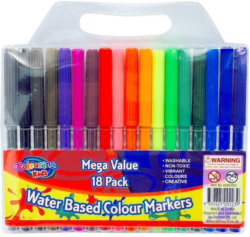 Durmaz Markers 18pcs Water Coloured Colour Pens Marker Textas Non Toxic Craft Kid Painting Pen