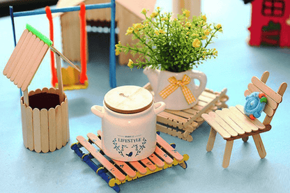 Durmaz Popsicle sticks 100 Wooden Craft Sticks Paddle Pop Popsicle Coffee Stirrers Ice Cream Wax Stick