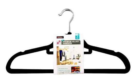 Easy living Hanger 3x Premium Velvet Cloth Hangers Coat Nonslip Hanger Slim Non-Slip Black