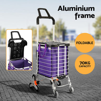 Emajin Furniture > Dining > Kitchen & Dining Trolleys Emajin Shopping Cart Trolley 35L Foldable Climbing Wheels