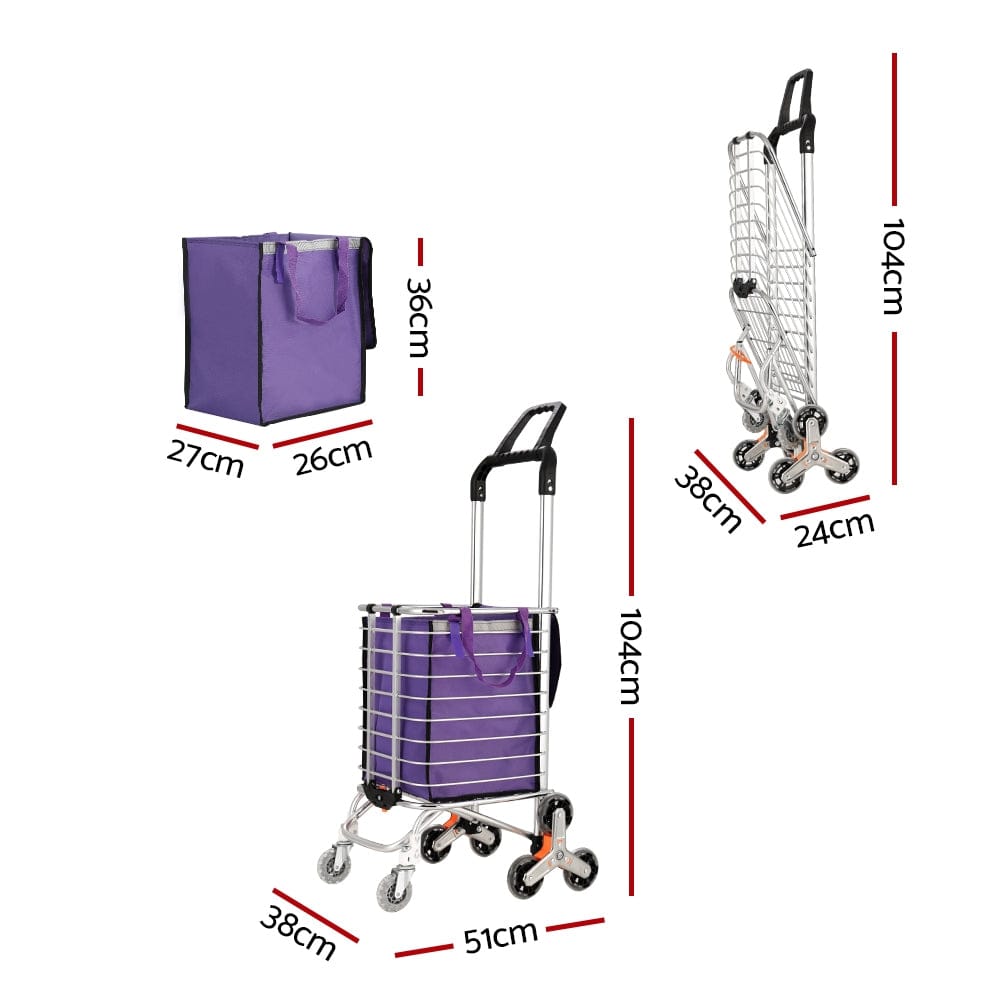 Emajin Furniture > Dining > Kitchen & Dining Trolleys Emajin Shopping Cart Trolley 35L Foldable Climbing Wheels