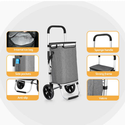 Emajin Furniture > Dining > Kitchen & Dining Trolleys Emajin Shopping Trolley Cart 45KG Foldable Grey