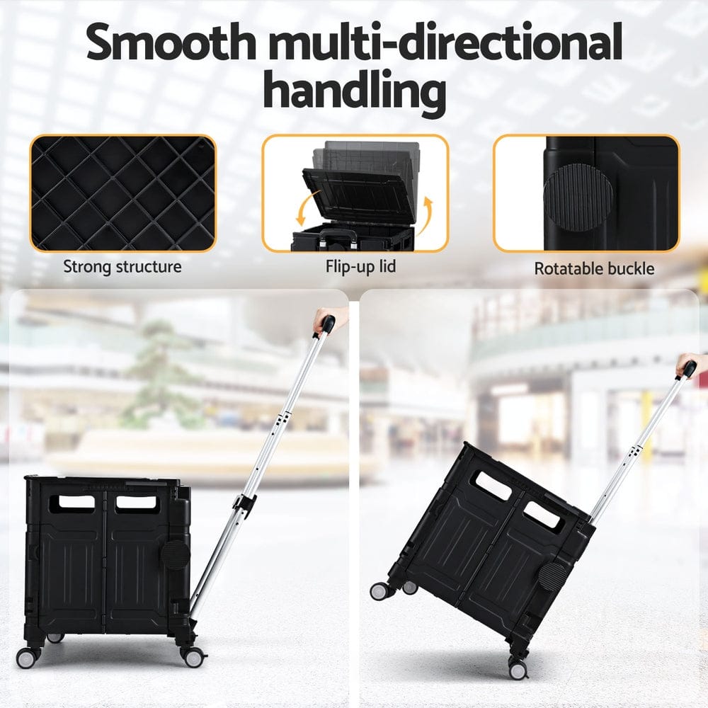 Emajin Furniture > Dining > Kitchen & Dining Trolleys Emajin Shopping Trolley Cart 75L Foldable Black