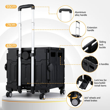Emajin Furniture > Dining > Kitchen & Dining Trolleys Emajin Shopping Trolley Cart 75L Foldable Black