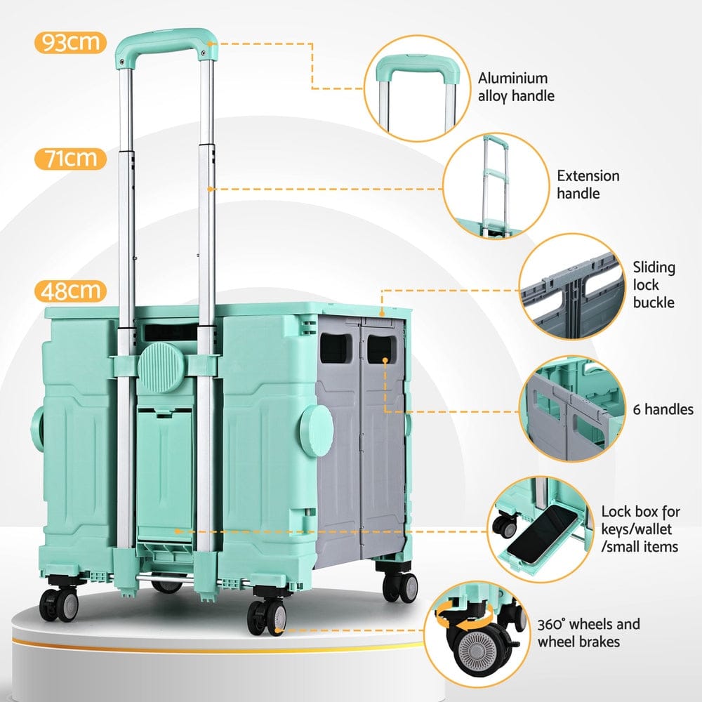Emajin Furniture > Dining > Kitchen & Dining Trolleys Emajin Shopping Trolley Cart 75L Foldable Green