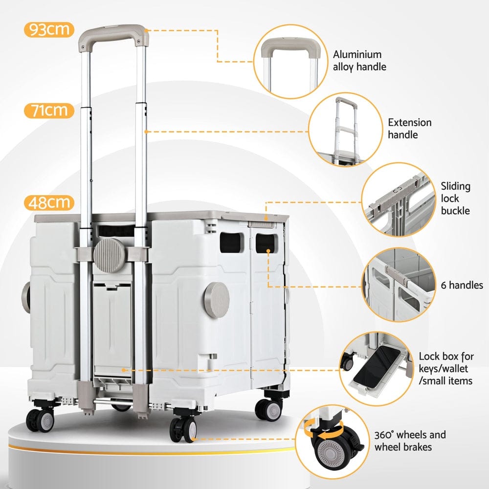 Emajin Furniture > Dining > Kitchen & Dining Trolleys Emajin Shopping Trolley Cart 75L Foldable White