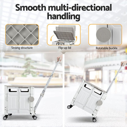 Emajin Furniture > Dining > Kitchen & Dining Trolleys Emajin Shopping Trolley Cart 75L Foldable White
