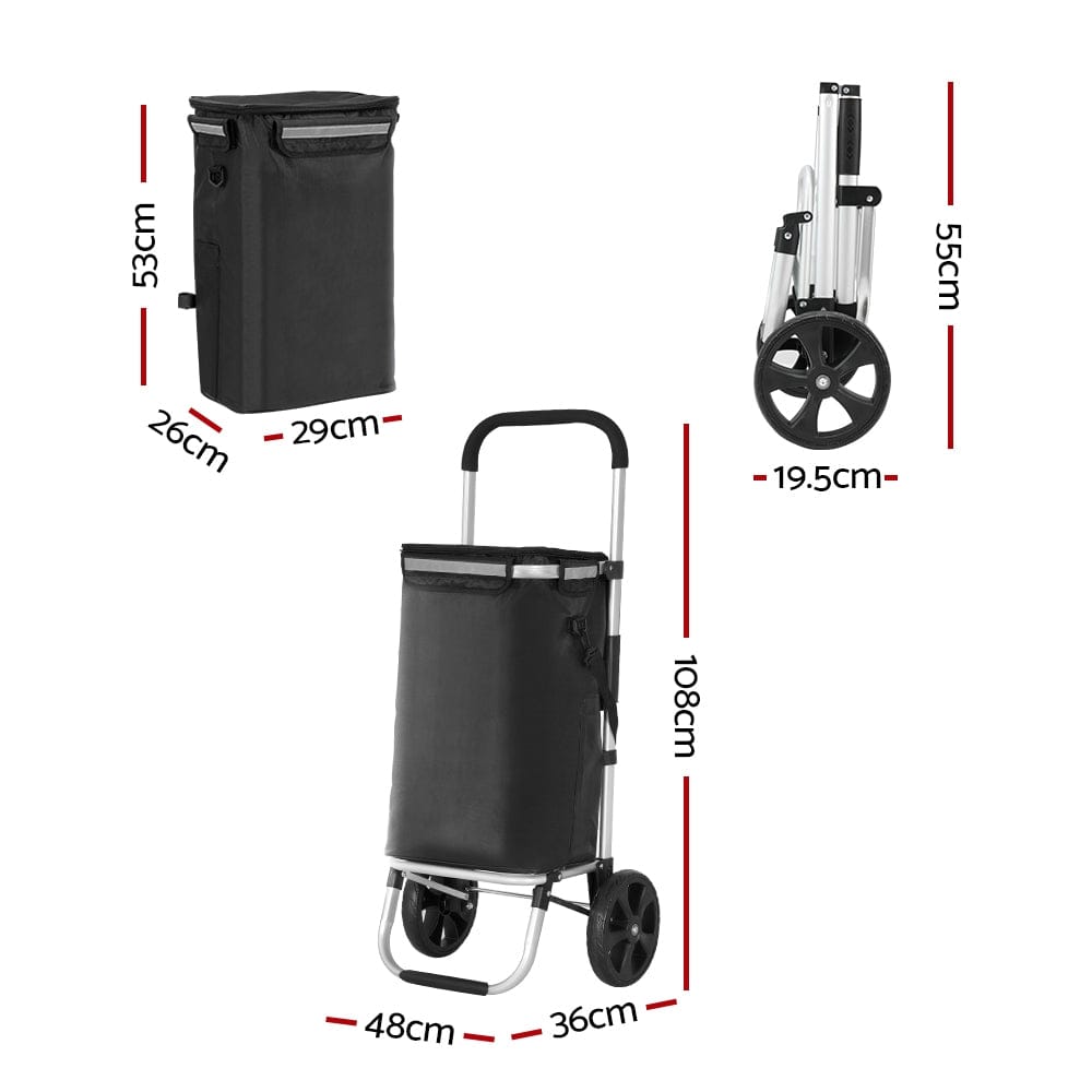 Emajin Furniture > Dining > Kitchen & Dining Trolleys Emajin Shopping Trolley Cart Foldable 45KG Black