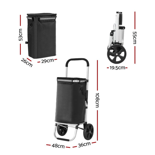 Emajin Furniture > Dining > Kitchen & Dining Trolleys Emajin Shopping Trolley Cart Foldable 45KG Black