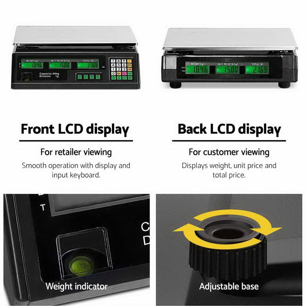 Emajin Home & Garden > Scales > Kitchen Scales Emajin Scales Digital Kitchen 40KG Weighing Scales Platform Scales Black LCD