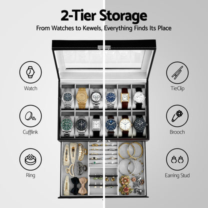 Embellir Fashion > Men's Fashion > Men's Accessories Embellir 12 Grids Watch Box Organizer Case Jewelry Display Storage Showcase