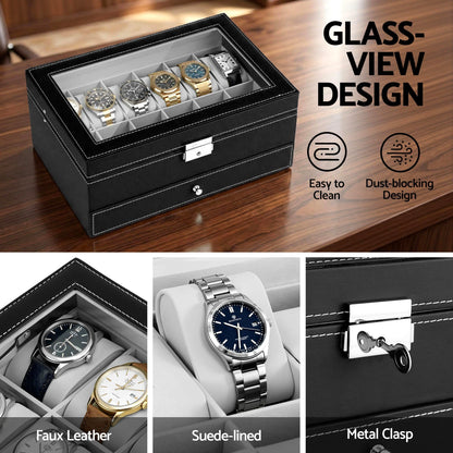 Embellir Fashion > Men's Fashion > Men's Accessories Embellir 12 Grids Watch Box Organizer Case Jewelry Display Storage Showcase