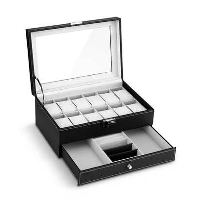 Embellir Fashion > Men's Fashion > Men's Accessories Embellir 12 Grids Watch Box Organizer Case Jewelry Display Storage Showcase