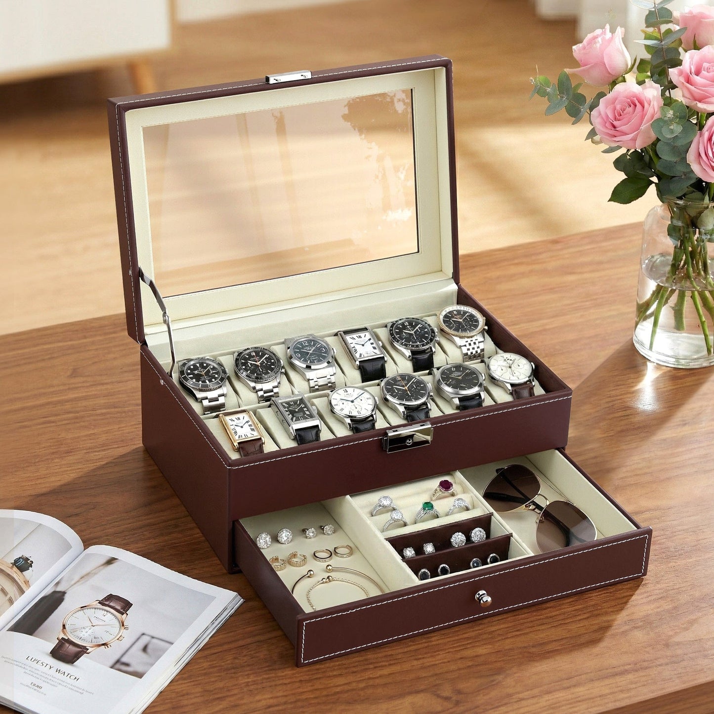 Embellir Fashion > Men's Fashion > Men's Accessories Embellir 12 Grids Watch Box Organizer Case Jewelry Display Storage Showcase