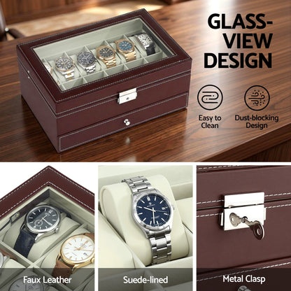Embellir Fashion > Men's Fashion > Men's Accessories Embellir 12 Grids Watch Box Organizer Case Jewelry Display Storage Showcase
