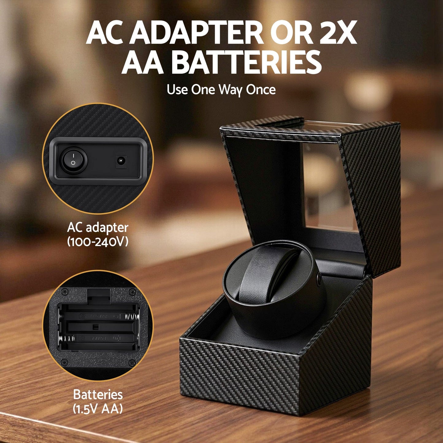 Embellir Fashion > Men's Fashion > Men's Accessories Embellir Watch Winder Box Automatic Single Quiet Carbon Fibre Black