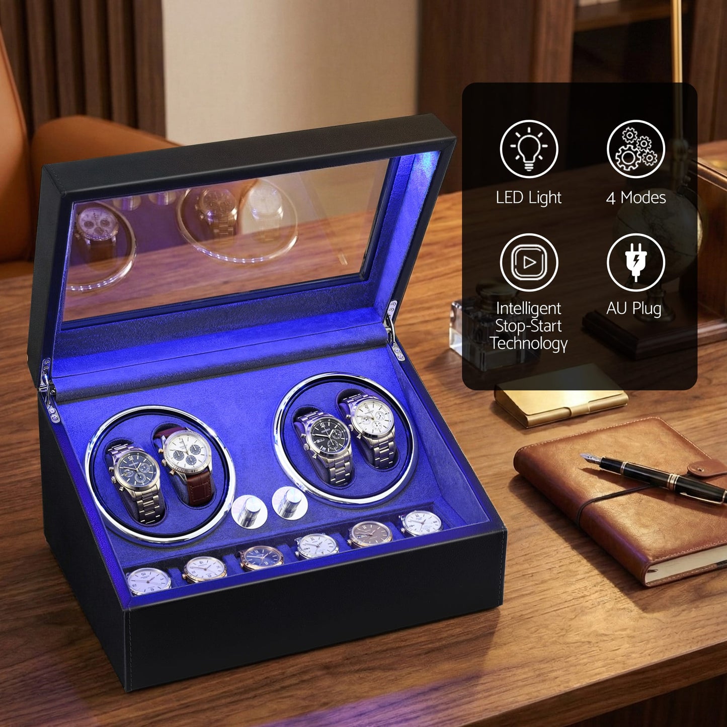 Embellir Fashion > Men's Fashion > Men's Jewellery Embellir Watch Winder Automatic Double Watch Winder Box LED Black
