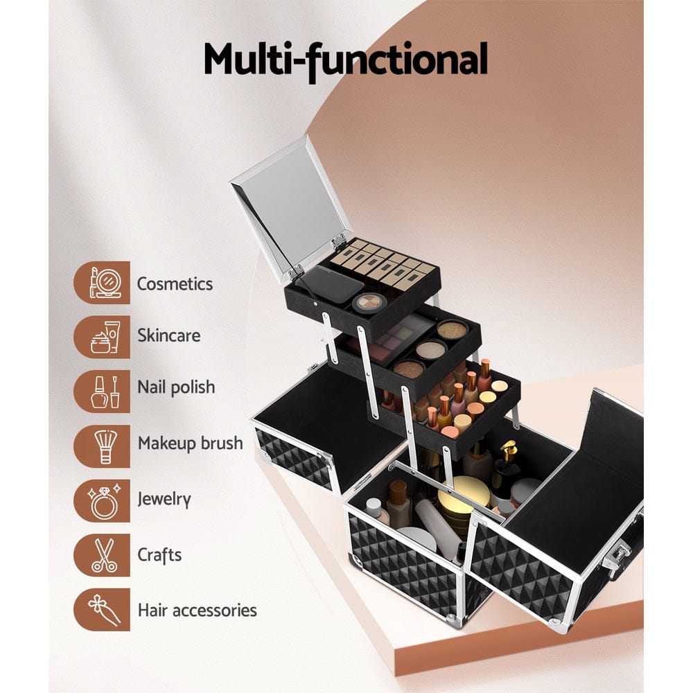 Embellir Health & Beauty > Cosmetic Storage > Cosmetic & Toiletry Bags Embellir Makeup Case Beauty Organiser Bag Travel Large Cosmetic Storage Portable