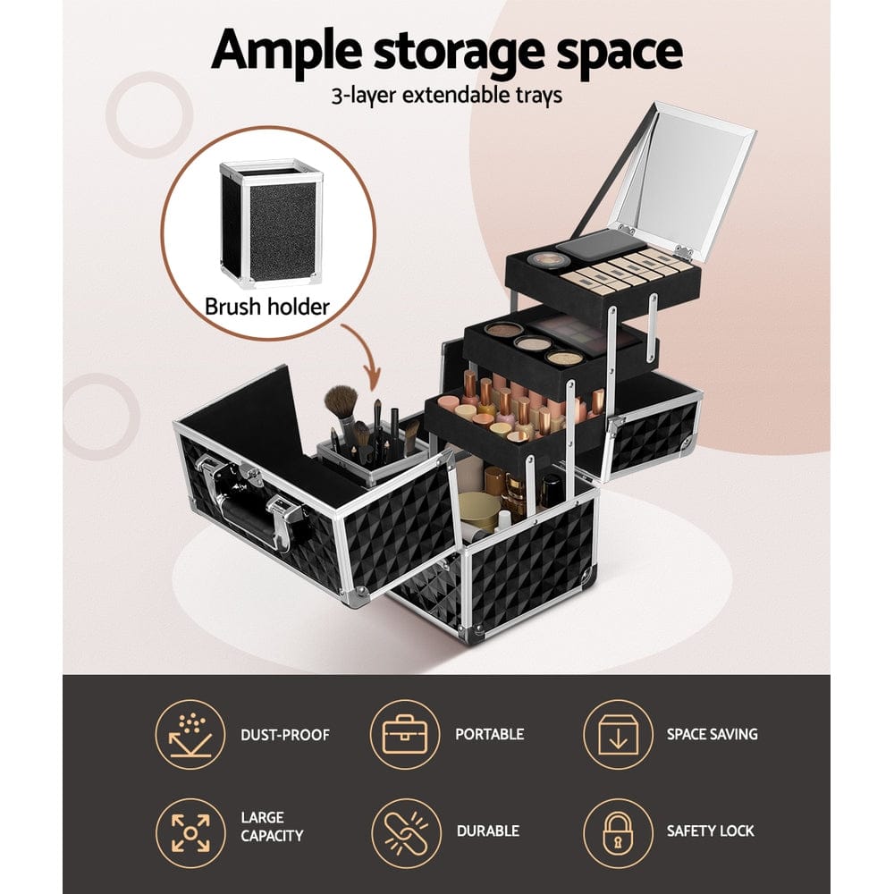 Embellir Health & Beauty > Cosmetic Storage > Cosmetic & Toiletry Bags Embellir Makeup Case Beauty Organiser Bag Travel Large Cosmetic Storage Portable