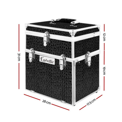 Embellir Health & Beauty > Cosmetic Storage > Cosmetic & Toiletry Bags Embellir Portable Cosmetic Beauty Makeup Carry Case with Mirror - Crocodile Black