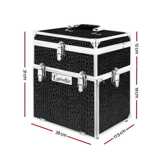 Embellir Health & Beauty > Cosmetic Storage > Cosmetic & Toiletry Bags Embellir Portable Cosmetic Beauty Makeup Carry Case with Mirror - Crocodile Black