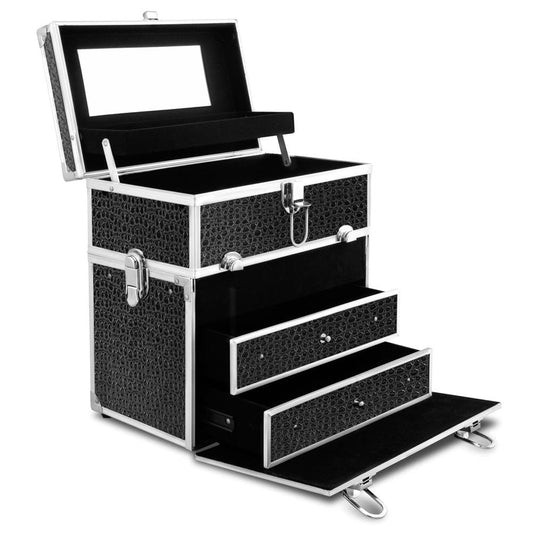 Embellir Health & Beauty > Cosmetic Storage > Cosmetic & Toiletry Bags Embellir Portable Cosmetic Beauty Makeup Carry Case with Mirror - Crocodile Black