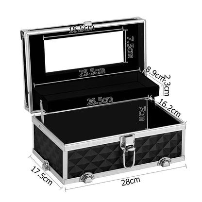 Embellir Health & Beauty > Cosmetic Storage > Cosmetic & Toiletry Bags Embellir Portable Cosmetic Beauty Makeup Carry Case with Mirror - Diamond Black