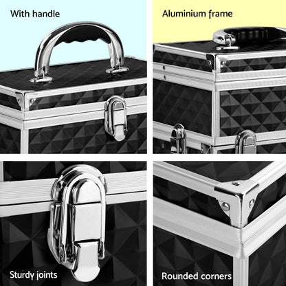 Embellir Health & Beauty > Cosmetic Storage > Cosmetic & Toiletry Bags Embellir Portable Cosmetic Beauty Makeup Carry Case with Mirror - Diamond Black
